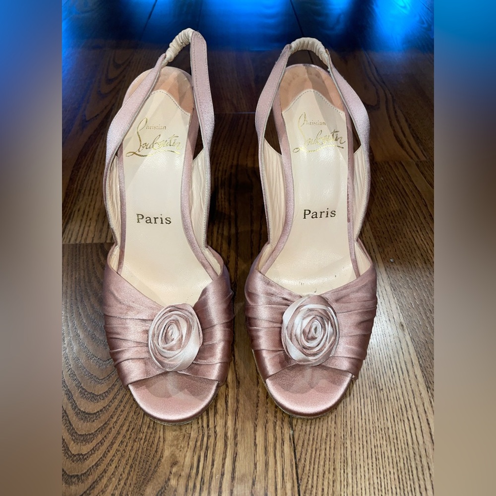 Women’s Nude Pink Flower Louboutin Slingback Heels